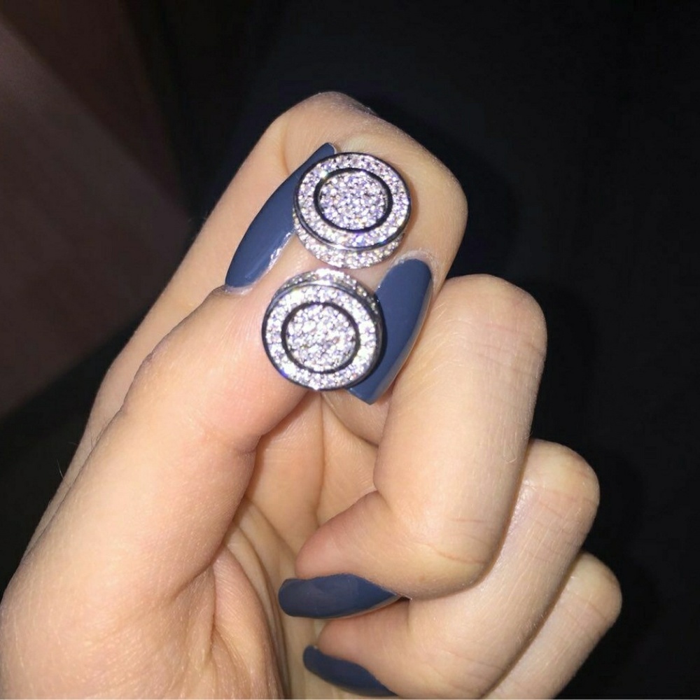 14k White Gold Diamond Cz Round Stud Earrings
